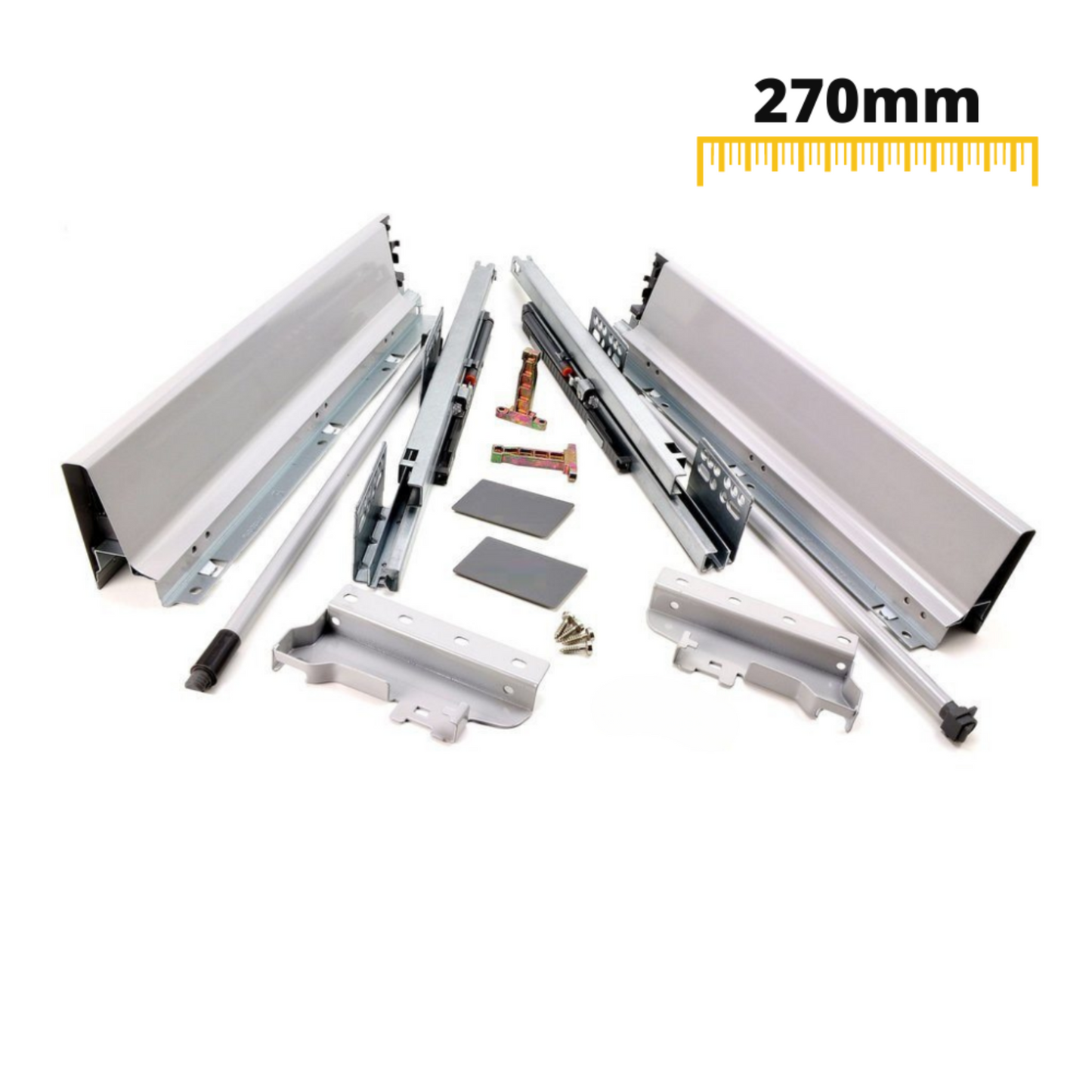 Soft-Close Drawer System, MEDIUM, H: 142mm, Silver 270mm