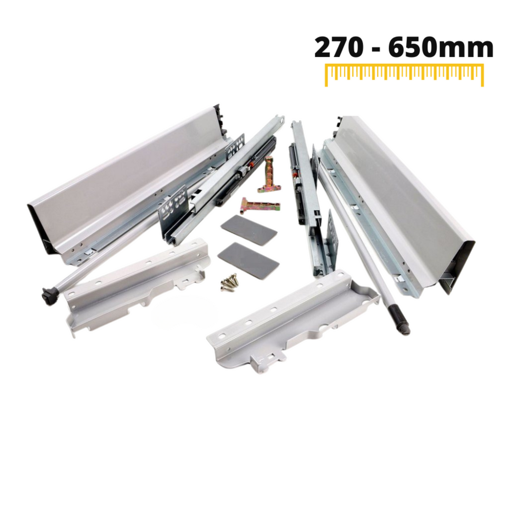 Set of Soft-Close Drawer System, HIGH, H: 185mm, Silver