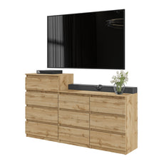 GABRIEL - Chest of 10 Drawers (6+4) - Bedroom Dresser Storage Cabinet Sideboard - Wotan Oak H92/70cm W160cm D33cm