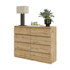 GABRIEL - Chest of 8 Drawers - Bedroom Dresser Storage Cabinet Sideboard - Wotan Oak H92cm W120cm D33cm