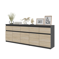 NOAH - Chest of 5 Drawers and 5 Doors - Bedroom Dresser Storage Cabinet Sideboard - Anthracite / Sonoma Oak  H75cm W200cm D35cm