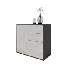 CAMILLE - Push to Open Sideboard with 2 Doors and 2 Drawers - Anthracite / Concrete H74cm W80cm D36cm