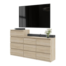 GABRIEL - Chest of 10 Drawers (6+4) - Bedroom Dresser Storage Cabinet Sideboard - Sonoma Oak H92/70cm W160cm D33cm