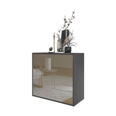 CAMILLE - Push to Open Sideboard with Door and 4 Drawers - Anthracite / Cappuccino Gloss H74cm W80cm D36cm