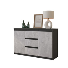 MIKEL - Chest of 3 Drawers and 2 Doors - Bedroom Dresser Storage Cabinet Sideboard - Anthracite / Concrete H75cm W120cm D35cm