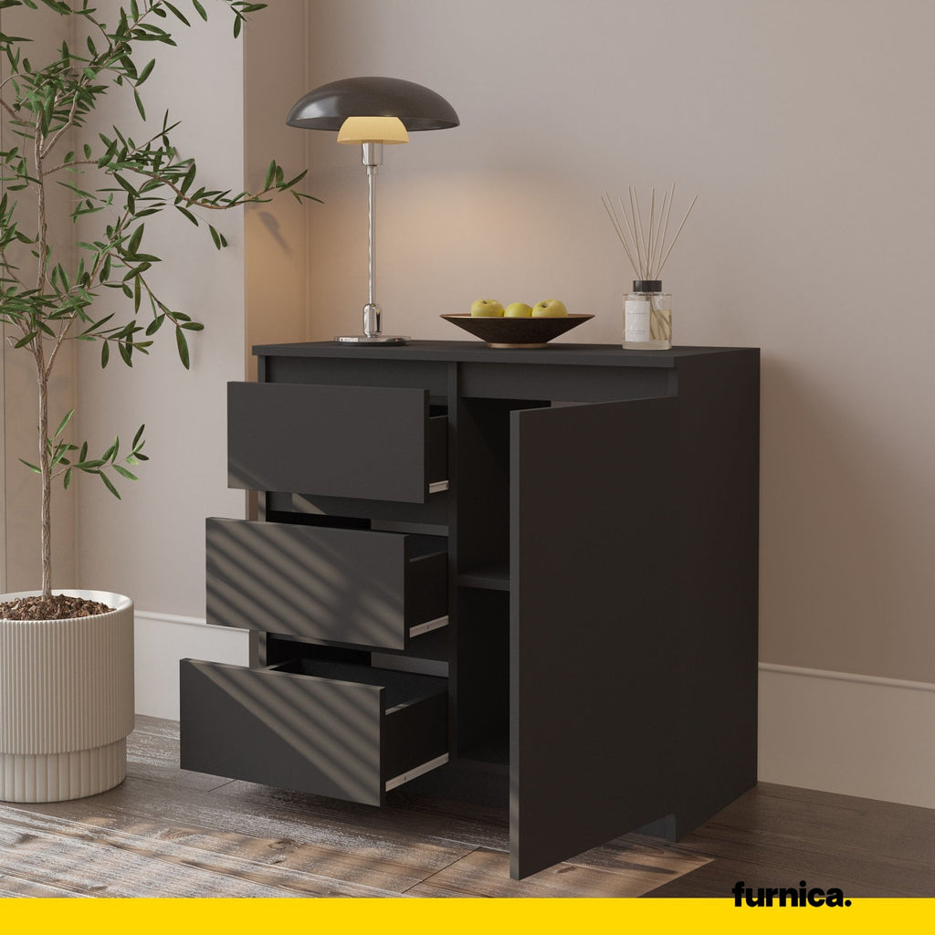 MIKEL - Chest of 3 Drawers and 1 Door - Bedroom Dresser Storage Cabinet Sideboard - Anthracite H75cm W80cm D35cm