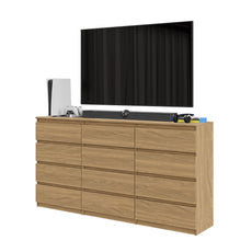 GABRIEL - Chest of 12 Drawers (8+4) - Bedroom Dresser Storage Cabinet Sideboard - Lancelot Oak H92cm W180cm D33cm