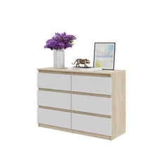 GABRIEL - Chest of 6 Drawers - Bedroom Dresser Storage Cabinet Sideboard - Sonoma Oak / White H71cm W100cm D33cm