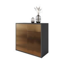 CAMILLE - Push to Open Sideboard with 2 Doors and 2 Drawers - Anthracite / Metallic Copper H74cm W80cm D36cm