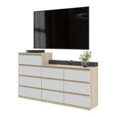 GABRIEL - Chest of 10 Drawers (6+4) - Bedroom Dresser Storage Cabinet Sideboard - Sonoma Oak / White H92/70cm W160cm D33cm