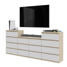 GABRIEL - Chest of 14 Drawers (4+6+4) - Bedroom Dresser Storage Cabinet Sideboard - Sonoma Oak / White H92cm W220cm D33cm