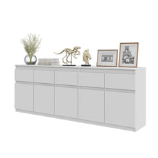 NOAH - Chest of 5 Drawers and 5 Doors - Bedroom Dresser Storage Cabinet Sideboard - White Matt  H75cm W200cm D35cm