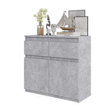 NOAH - Chest of 2 Drawers and 2 Doors - Bedroom Dresser Storage Cabinet Sideboard - Concrete H75cm W80cm D35cm