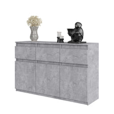 NOAH - Chest of 3 Drawers and 3 Doors - Bedroom Dresser Storage Cabinet Sideboard - Concrete H75cm W120cm D35cm