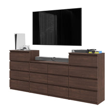 GABRIEL - Chest of 14 Drawers (4+6+4)- Bedroom Dresser Storage Cabinet Sideboard - Wenge H92cm W220cm D33cm