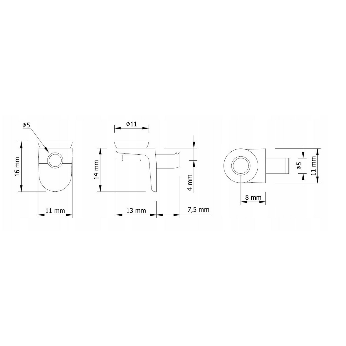 Glass Shelf Support Ø5mm with a Suction Cup