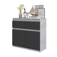 NOAH - Chest of 2 Drawers and 2 Doors - Bedroom Dresser Storage Cabinet Sideboard - Concrete / Anthracite H75cm W80cm D35cm