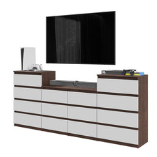 GABRIEL - Chest of 14 Drawers (4+6+4)- Bedroom Dresser Storage Cabinet Sideboard - Wenge / White Matt H92cm W220cm D33cm