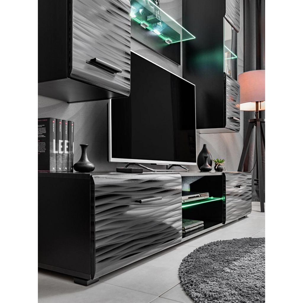 Wall Unit BLADE MINI - Living Room Furniture Set - Black Matt / Sahara 3D