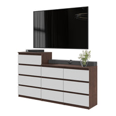 GABRIEL - Chest of 10 Drawers (6+4)- Bedroom Dresser Storage Cabinet Sideboard - Wenge / White Matt H92/70cm W160cm D33cm