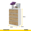 GABRIEL - Chest of 4 Drawers - Bedroom Dresser Storage Cabinet Sideboard - White Matt / Wotan Oak H92cm W60cm D33cm