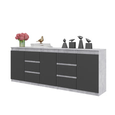 MIKEL - Chest of 6 Drawers and 3 Doors - Bedroom Dresser Storage Cabinet Sideboard - Concrete / Anthracite H75cm W200cm D35cm