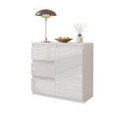 MIKEL - Chest of 3 Drawers and 1 Door - Bedroom Dresser Storage Cabinet Sideboard - White Matt / White Gloss H75cm W80cm D35cm