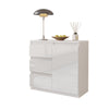 MIKEL - Chest of 3 Drawers and 1 Door - Bedroom Dresser Storage Cabinet Sideboard - White Matt / White Gloss H75cm W80cm D35cm