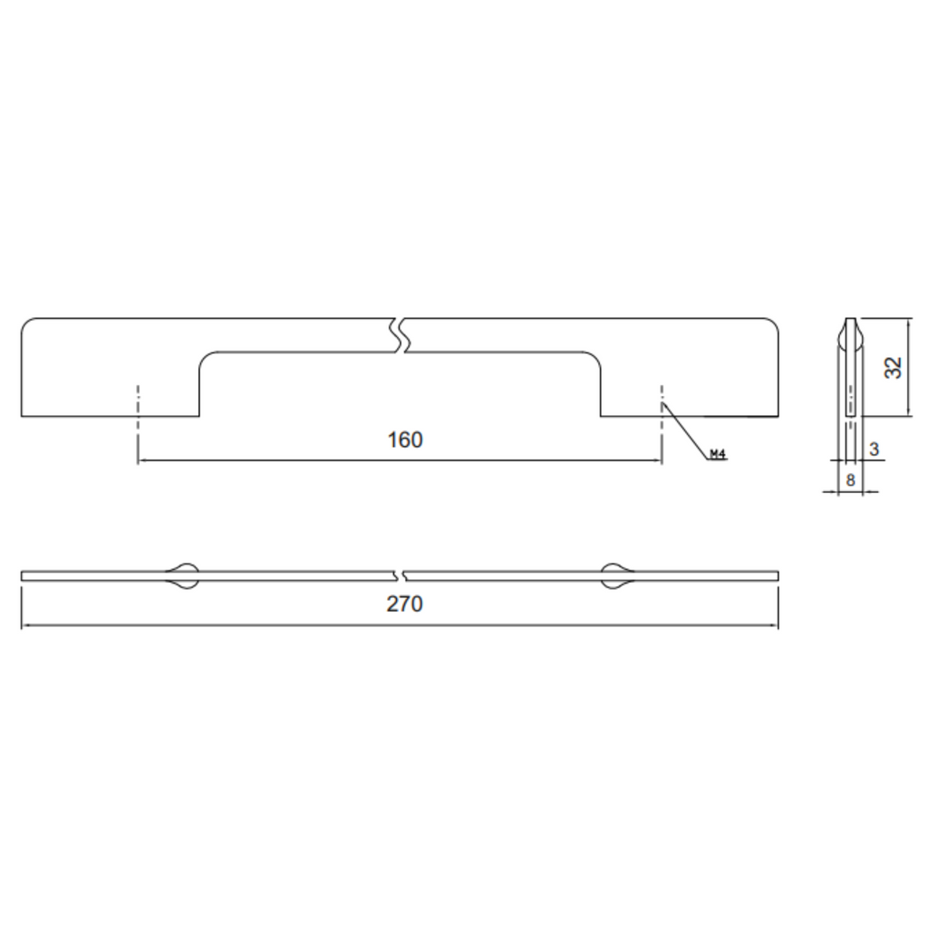 Furniture Handle 160mm U086 - Chrome
