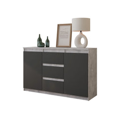 MIKEL - Chest of 3 Drawers and 2 Doors - Bedroom Dresser Storage Cabinet Sideboard - Concrete / Anthracite H75cm W120cm D35cm