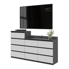 GABRIEL - Chest of 10 Drawers (6+4) - Bedroom Dresser Storage Cabinet Sideboard - Anthracite / White Matt H92/70cm W160cm D33cm