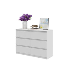 GABRIEL - Chest of 6 Drawers - Bedroom Dresser Storage Cabinet Sideboard - White Matt H71cm W100cm D33cm