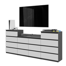 GABRIEL - Chest of 14 Drawers (4+6+4) - Bedroom Dresser Storage Cabinet Sideboard - Anthracite / White Matt H92cm W220cm D33cm