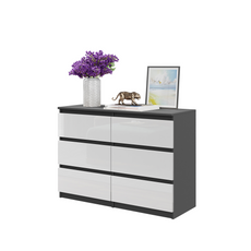 GABRIEL - Chest of 6 Drawers - Bedroom Dresser Storage Cabinet Sideboard - Anthracite / White Gloss H71cm W100cm D33cm