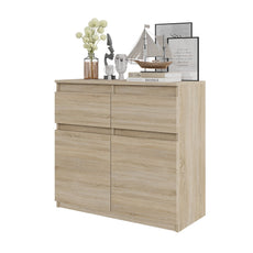 NOAH - Chest of 2 Drawers and 2 Doors - Bedroom Dresser Storage Cabinet Sideboard - Sonoma Oak H75cm W80cm D35cm