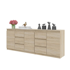 MIKEL - Chest of 6 Drawers and 3 Doors - Bedroom Dresser Storage Cabinet Sideboard - Sonoma Oak  H75cm W200cm D35cm