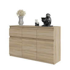 NOAH - Chest of 3 Drawers and 3 Doors - Bedroom Dresser Storage Cabinet Sideboard - Sonoma Oak H75cm W120cm D35cm