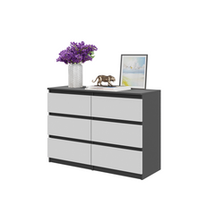 GABRIEL - Chest of 6 Drawers - Bedroom Dresser Storage Cabinet Sideboard - Anthracite / White Matt H71cm W100cm D33cm