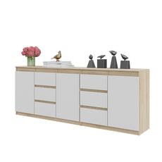 MIKEL - Chest of 6 Drawers and 3 Doors - Bedroom Dresser Storage Cabinet Sideboard - Sonoma Oak / White Matt  H75cm W200cm D35cm