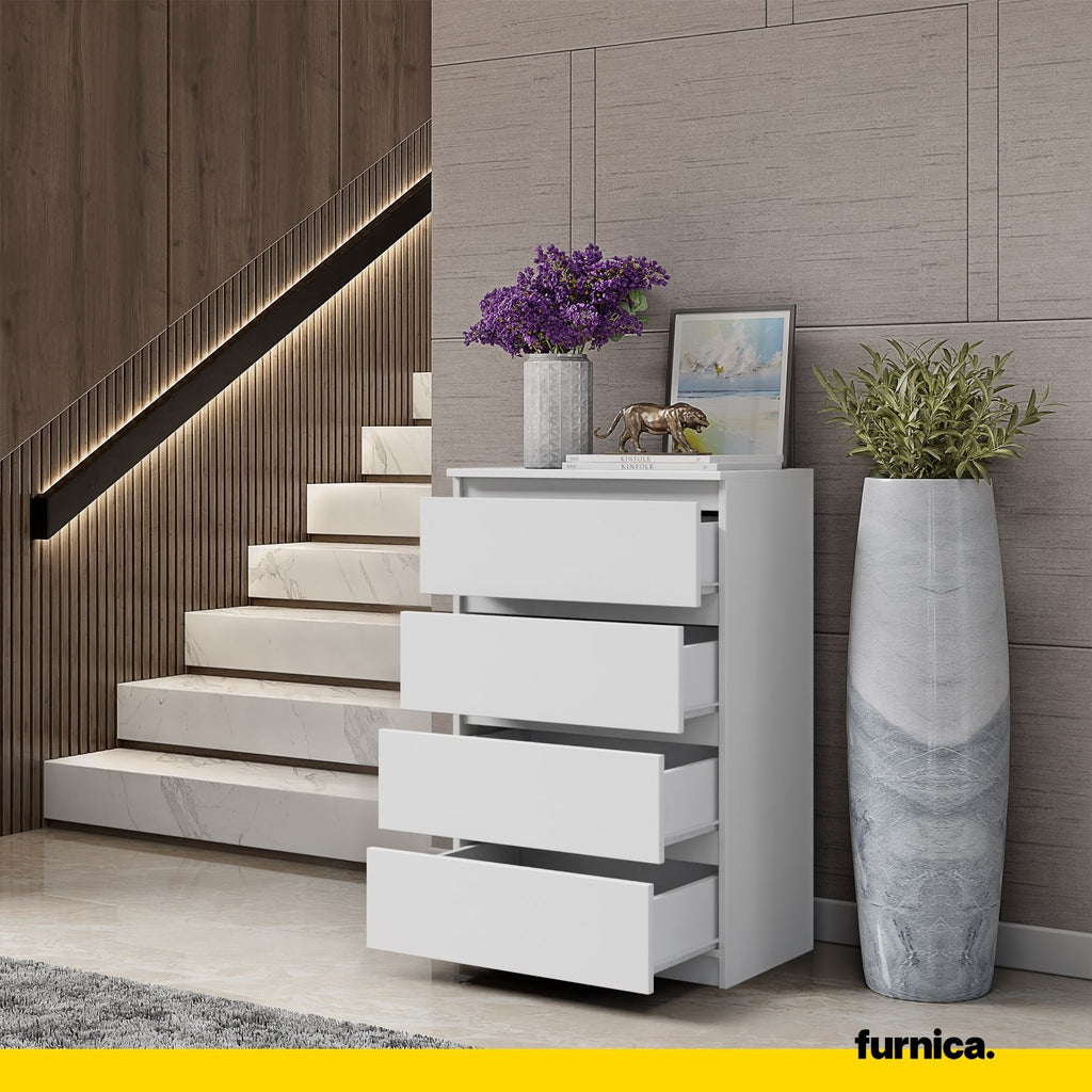 GABRIEL - Chest of 4 Drawers - Bedroom Dresser Storage Cabinet Sideboard - White Matt H92cm W60cm D33cm