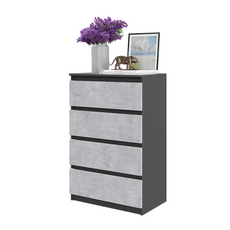 GABRIEL - Chest of 4 Drawers - Bedroom Dresser Storage Cabinet Sideboard - Anthracite / Concrete H92cm W60cm D33cm