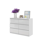 GABRIEL - Chest of 6 Drawers - Bedroom Dresser Storage Cabinet Sideboard - White Matt / White Gloss H71cm W100cm D33cm