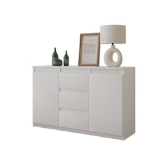 MIKEL - Chest of 3 Drawers and 2 Doors - Bedroom Dresser Storage Cabinet Sideboard - White Matt H75cm W120cm D35cm