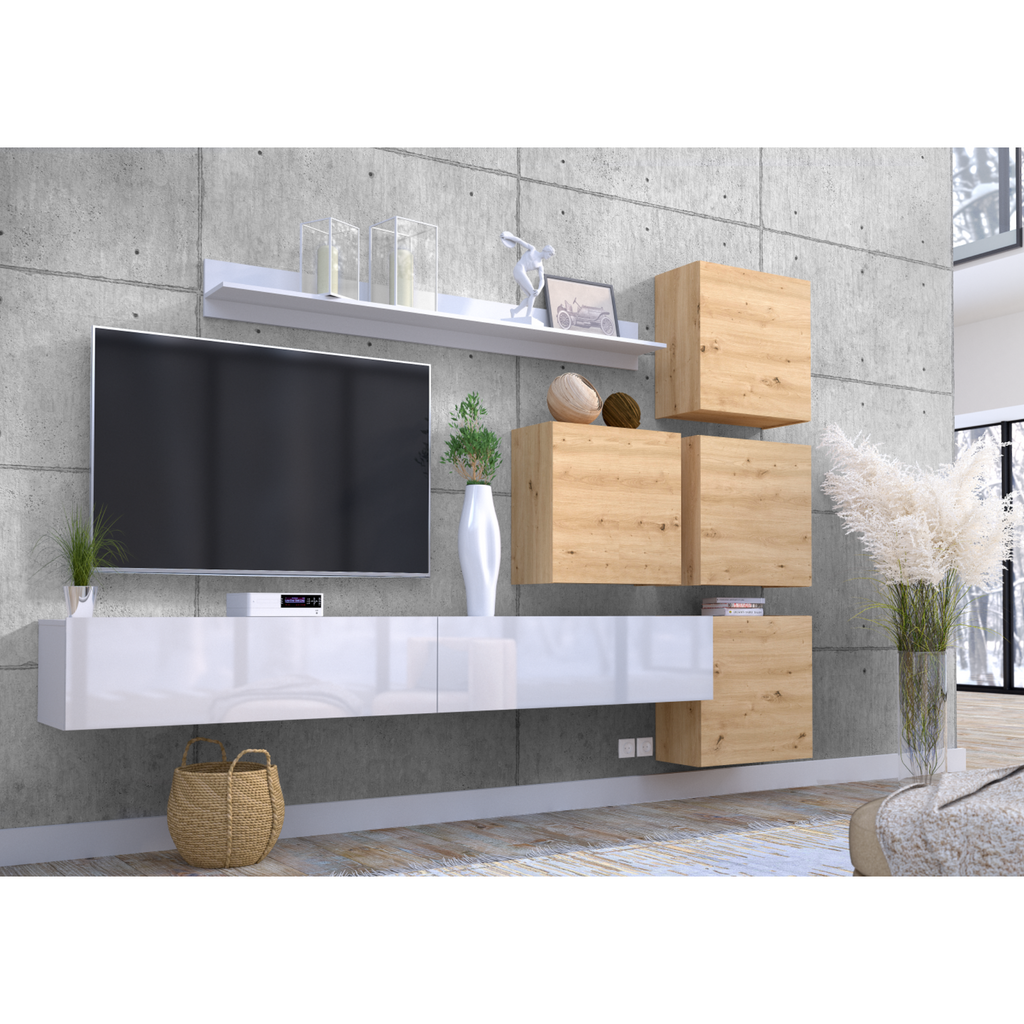Wall Unit MANILA - Living Room Furniture Set - White Gloss / Artisan Oak