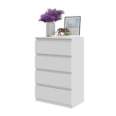 GABRIEL - Chest of 4 Drawers - Bedroom Dresser Storage Cabinet Sideboard - White Matt H92cm W60cm D33cm