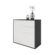 CAMILLE - Push to Open Sideboard with 2 Doors and 2 Drawers - Anthracite / White Matt H74cm W80cm D36cm