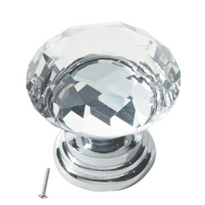 Diamond Shape - Crystal Glass Effect Cabinet Knob - Ø30mm - Chrome
