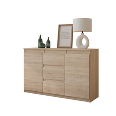 MIKEL - Chest of 3 Drawers and 2 Doors - Bedroom Dresser Storage Cabinet Sideboard - Sonoma Oak H75cm W120cm D35cm