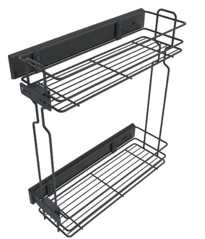 Side Wire Baskets with Soft-Close for 300 mm Kitchen Cabinets - 2 Shelves - Anthracite