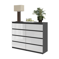 GABRIEL - Chest of 8 Drawers - Bedroom Dresser Storage Cabinet Sideboard - Anthracite / White Gloss H92cm W120cm D33cm